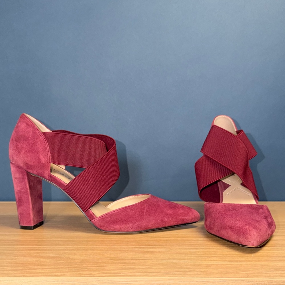 Adrienne Vittadini Nancele Burgundy Suede Cross-Strap Pointed Heels